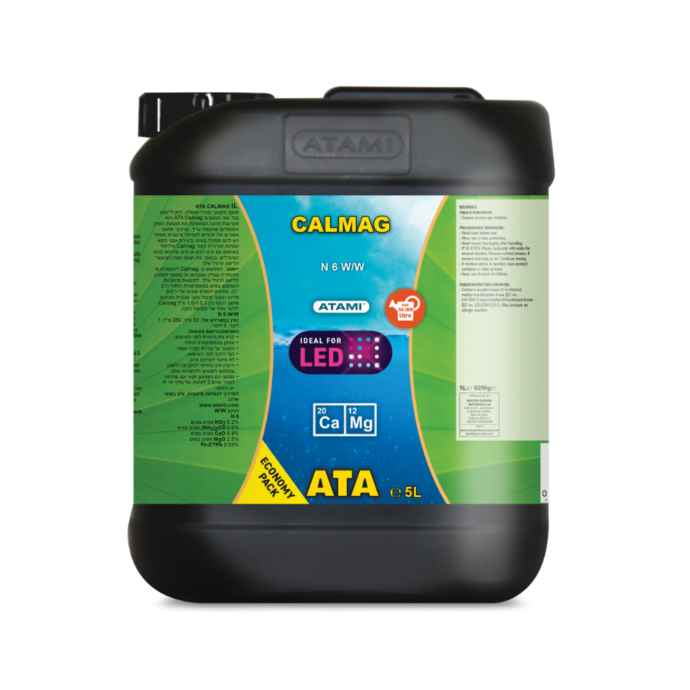 Atami ATA CalMag 5L calcium and magnesium supplement, liquid plant nutrient for hydroponics and LED grow setups.