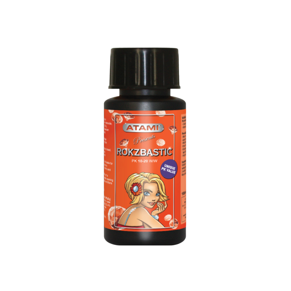 Atami Rokzbastic 100ml flowering stimulator, liquid PK booster fertiliser for hydroponics and soil plants.