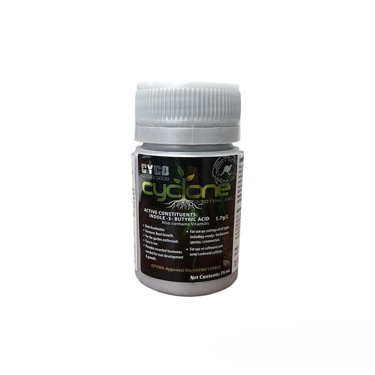 Cyco Cyclone rooting gel 75ml jar with indole-3-butyric acid, plant cloning and propagation gel to promote root growth and development.