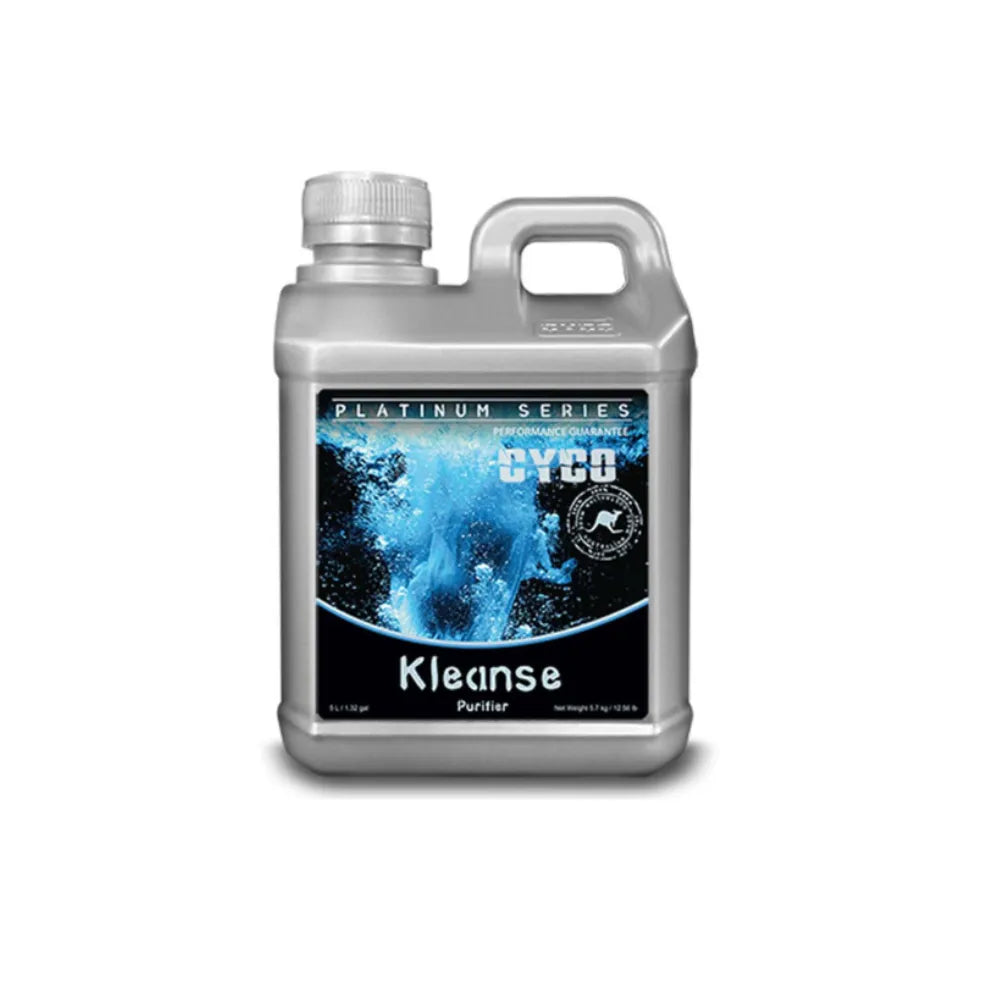 Cyco Platinum Series Kleanse 1L bottle for grow medium flushing in hydroponic gardening.