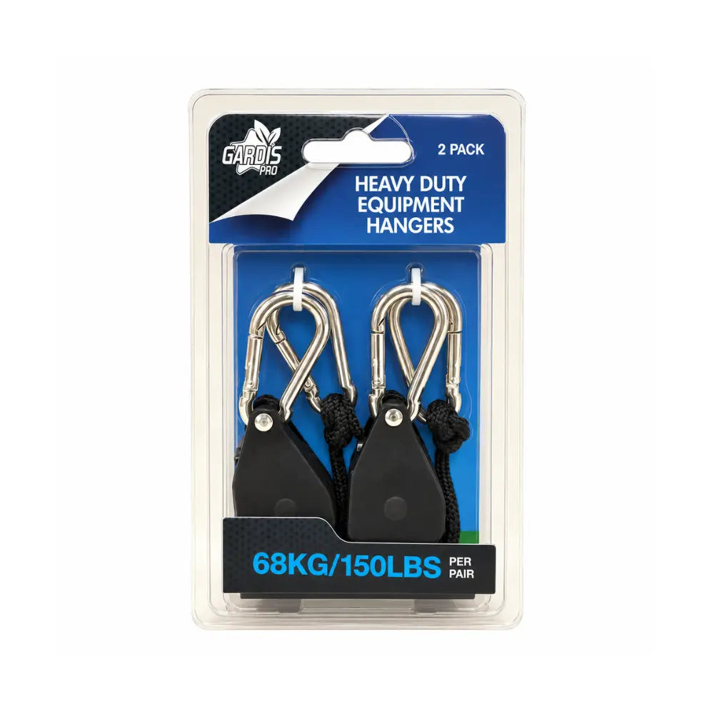 Gardis Pro heavy duty rope ratchet hangers 2 pack for hydroponic grow lights, carbon filters, inline fans and ventilation equipment