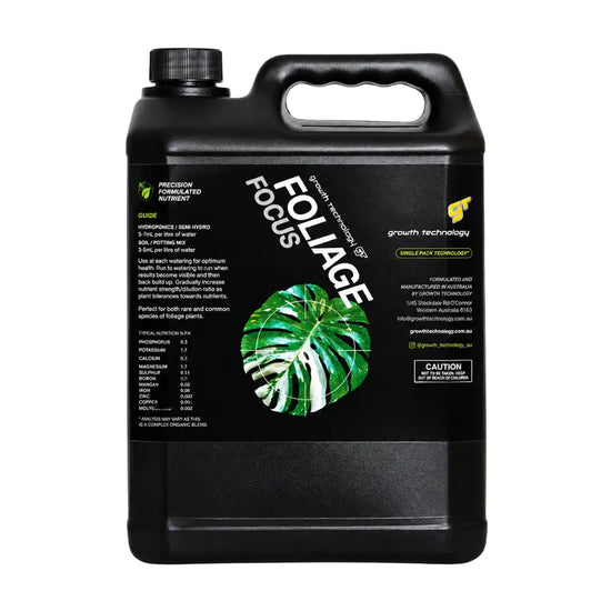 Growth Technology Foliage Focus 5L hydroponic nutrient for tropical foliage plants in hydro and potting mix