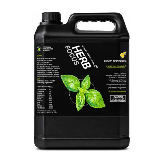 Growth Technology Herb Focus 5L nutrient for culinary herbs, leafy greens and fruiting vegetables
