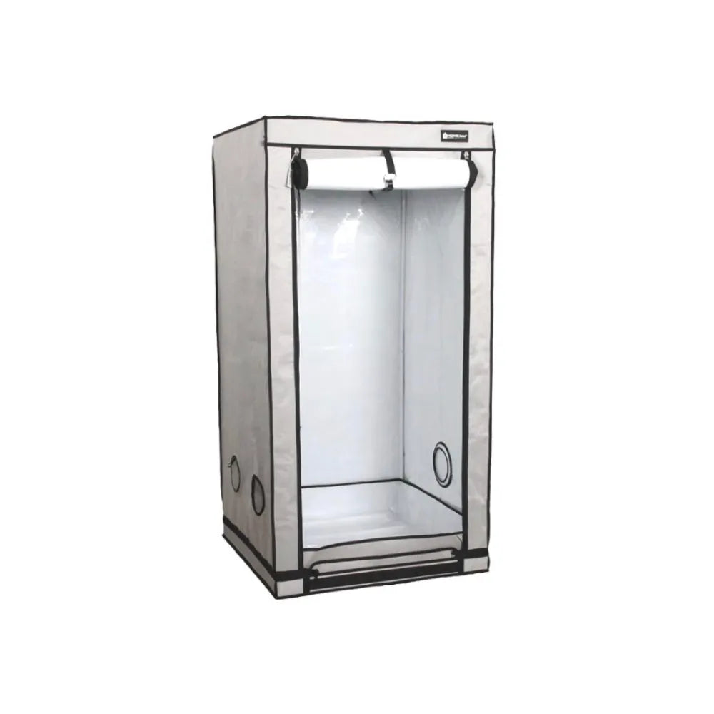 Homebox Ambient Q80+ indoor grow tent with reflective interior lining, zip access door and ventilation ports, compact hydroponic grow room
