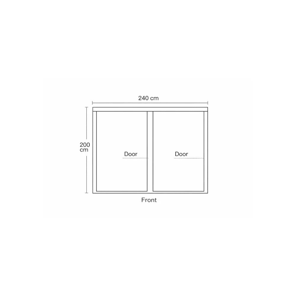 Homebox Ambient R240 grow tent front dimensions diagram showing dual doors, 240 cm width and 200 cm height indoor grow room layout