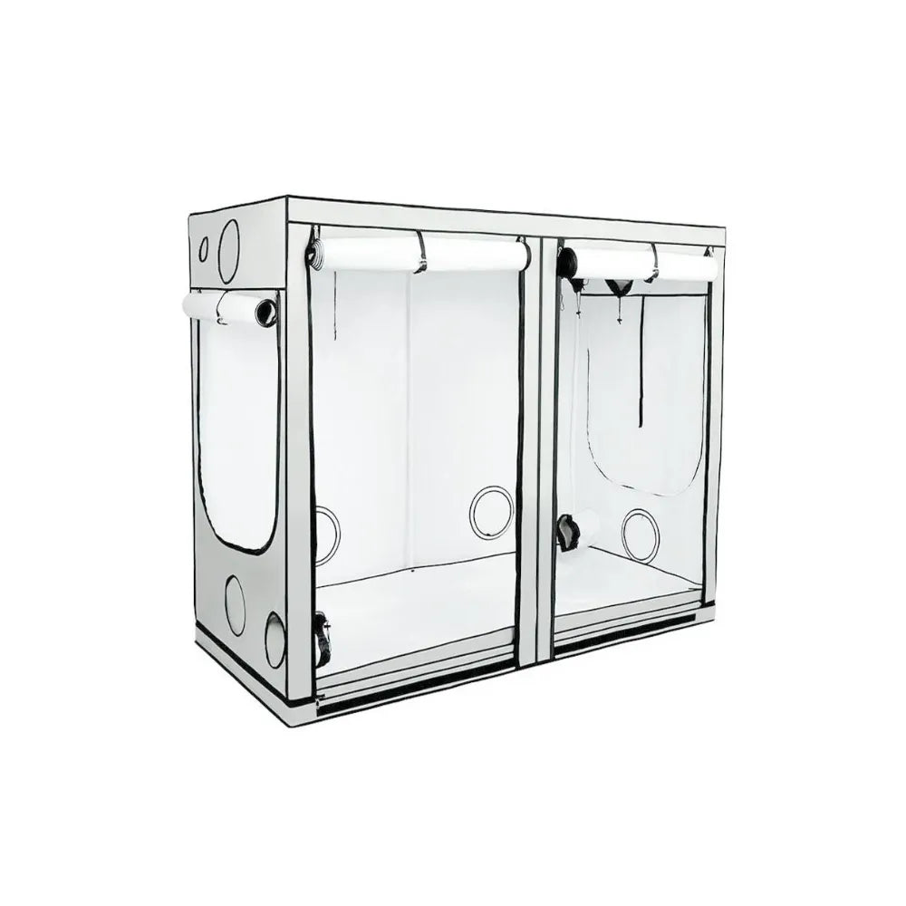 Homebox Ambient R240 indoor grow tent with dual grow chambers, reflective interior and multiple ventilation ports for hydroponic indoor gardening