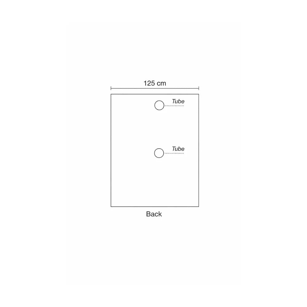 Homebox Vista Medium grow tent rear panel diagram showing 125 cm width with ventilation duct ports for indoor propagation chamber