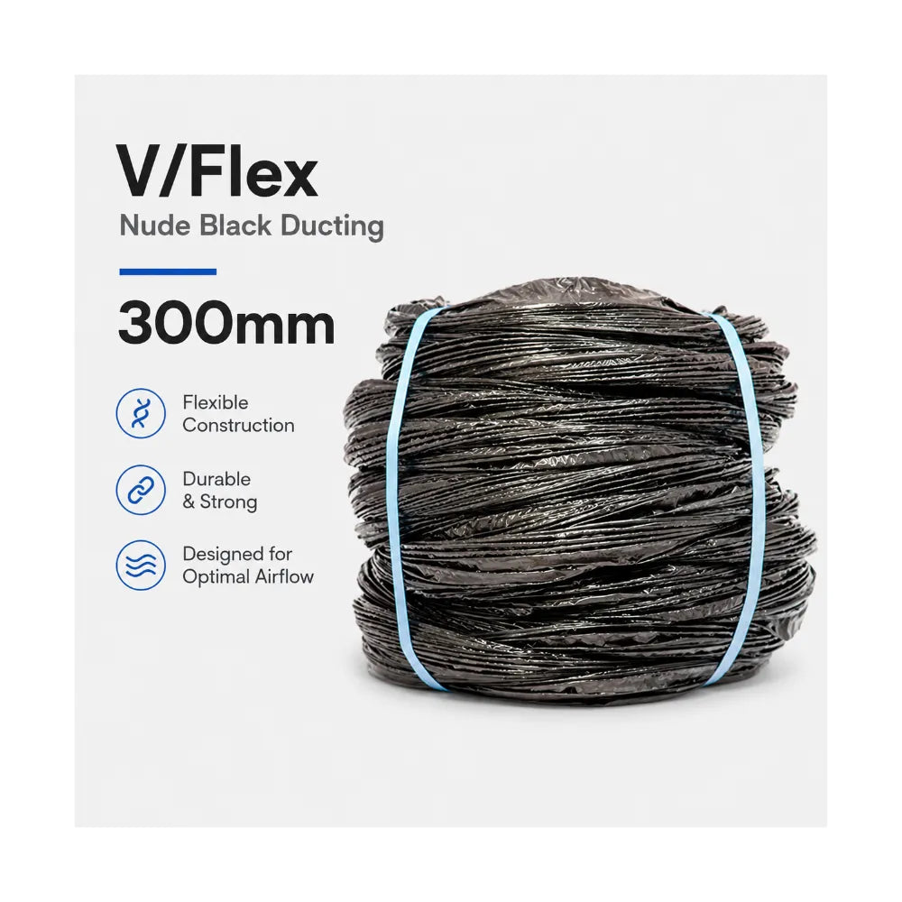JBL V/FLEX 300mm black nude wire core ducting with flexible heavy-duty construction for optimal airflow