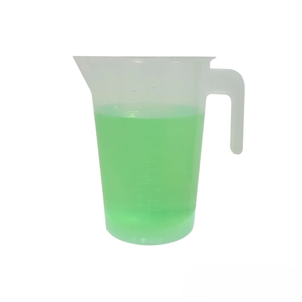 2L plastic measuring jug with spout for mixing hydroponic nutrients and plant feed