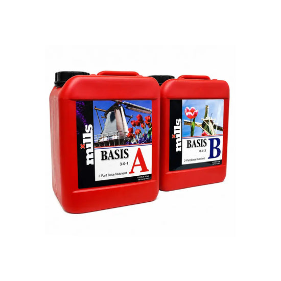 Mills Basis A and B 10L Set. Premium 2-part hydroponic base nutrients professional grow fertiliser for soil, coco and hydroponic systems