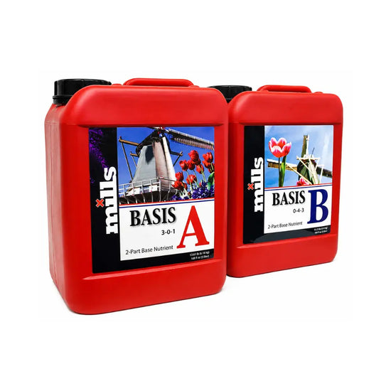 Mills Basis A and B 10L Set. Premium 2-part hydroponic base nutrients professional grow fertiliser for soil, coco and hydroponic systems