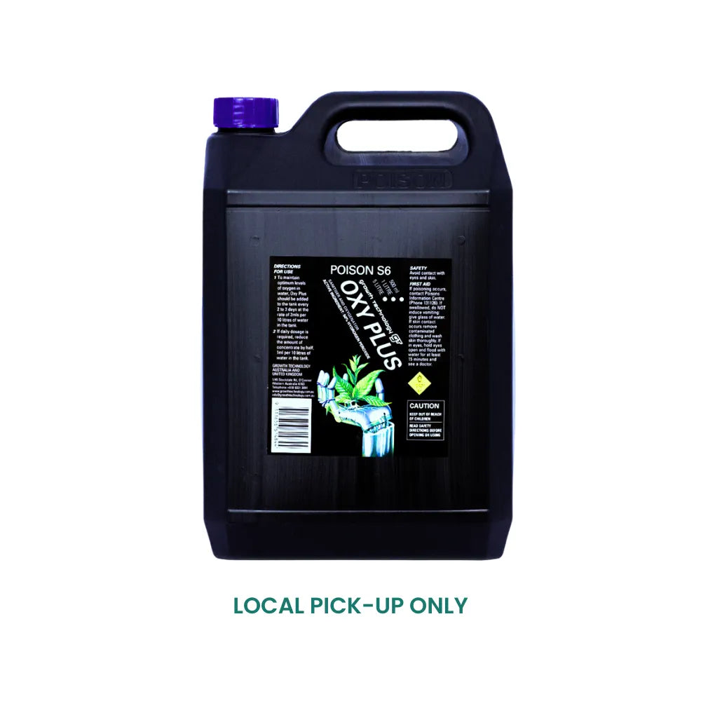 OXY-PLUS Hydrogen Peroxide 50g/L 5L container by Growth Technology, hydroponic system cleaner and oxygen enhancer for plant roots