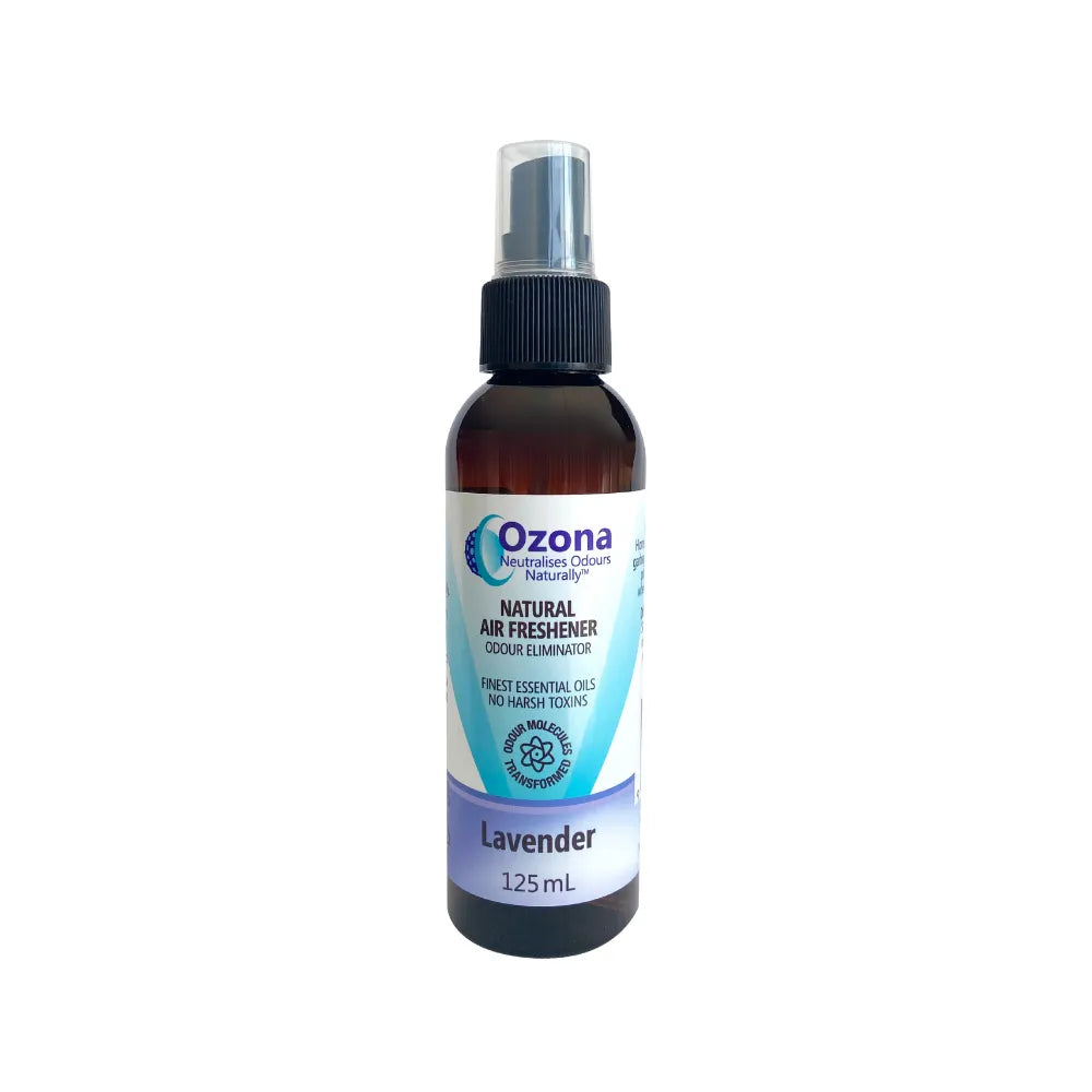 Ozona Natural Air Freshener Lavender 125mL spray bottle β essential oil odour eliminator, non-toxic room freshener for home or office