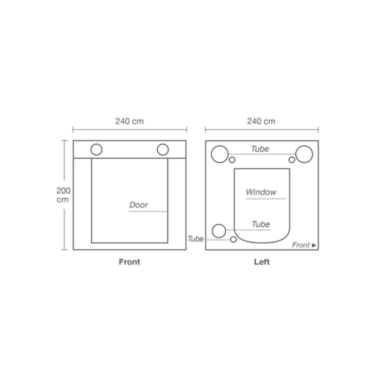 Diagram of HOMEbox Ambient Q240+ Ventilation Ports Front and Left