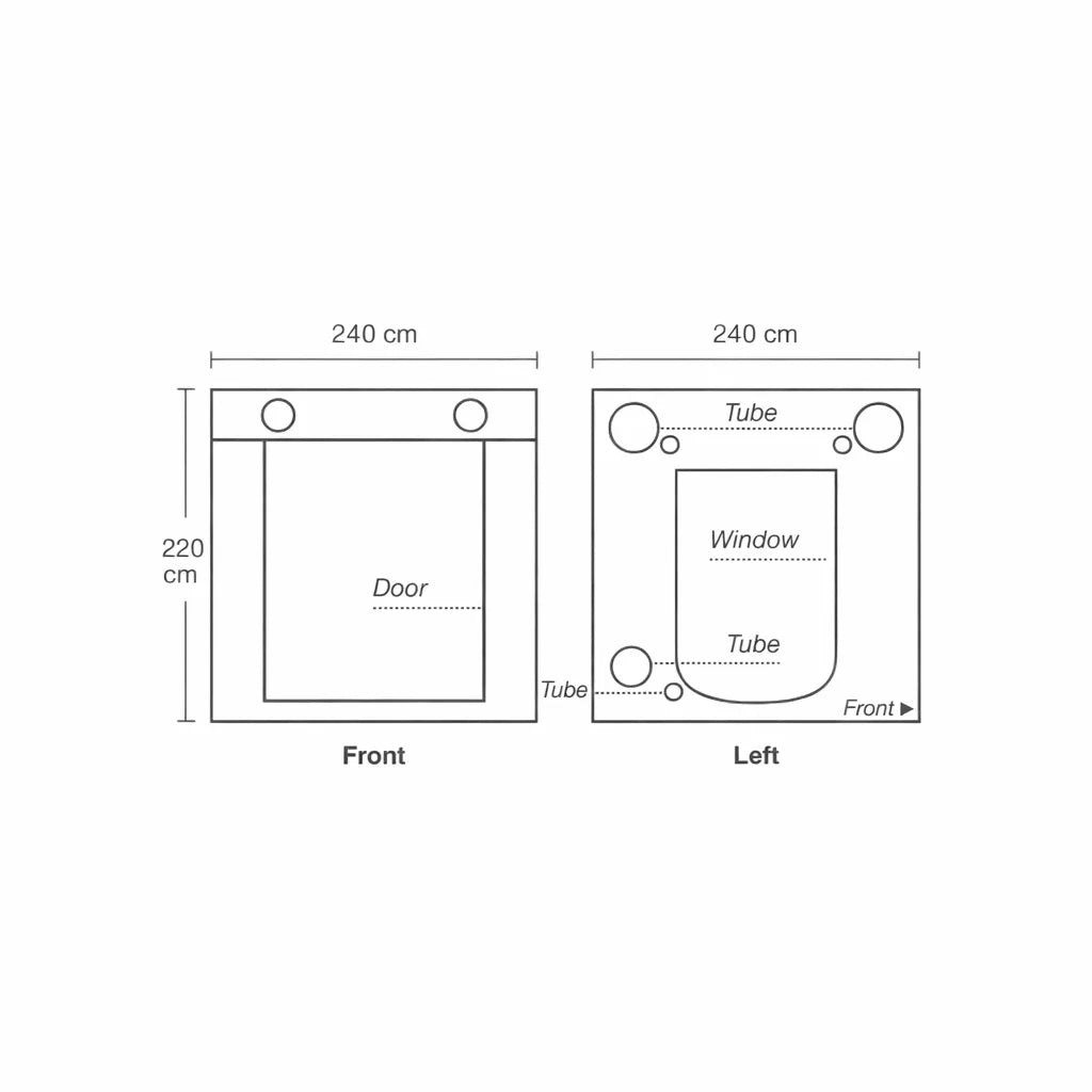 Diagram of HOMEbox Ambient Q240+ Ventilation Ports Front and Left