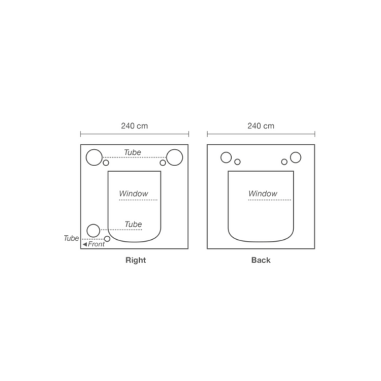 Diagram of HOMEbox Ambient Q240+ Ventilation Ports Back and Right