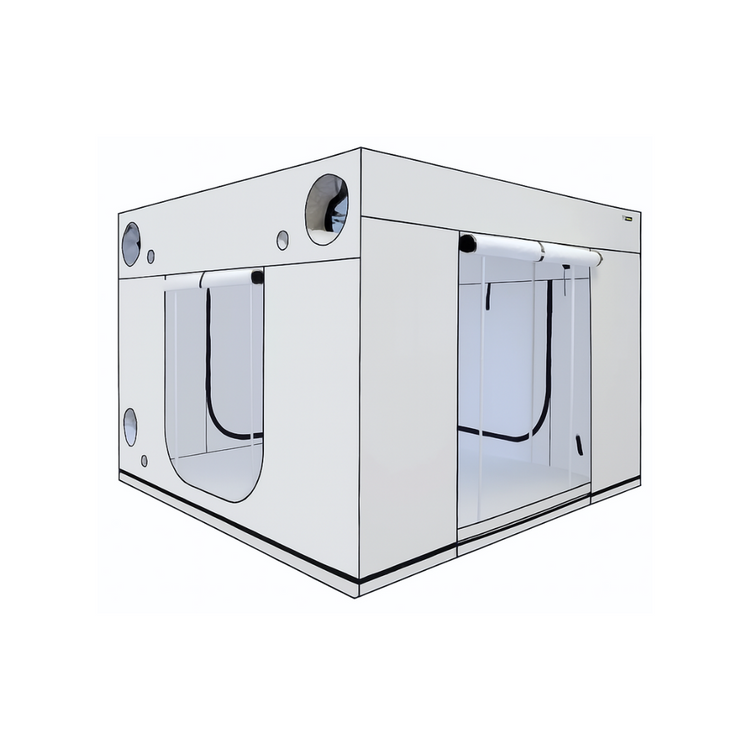 HOMEbox Ambient Q300+ grow tent – 300 x 300 x 220 cm white hydroponic tent with roll-up doors, metal frame, and ventilation ports, ideal for indoor gardening and large plant cultivation.