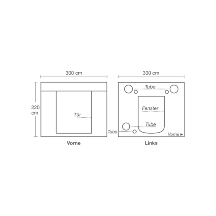 Diagram of the HOMEbox Ambient Q300+ front and back dimensions.