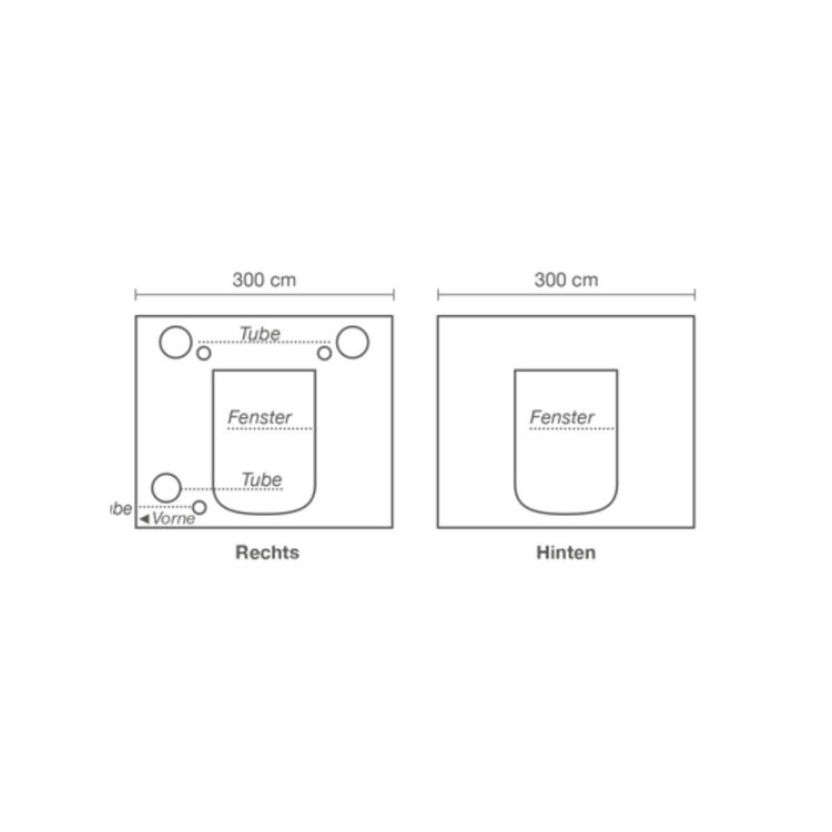 Diagram of the HOMEbox Ambient Q300+ left side and right side dimensions.