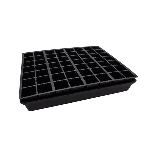 Black plastic seedling tray insert with multiple propagation cells for growing vegetable and flower seedlings