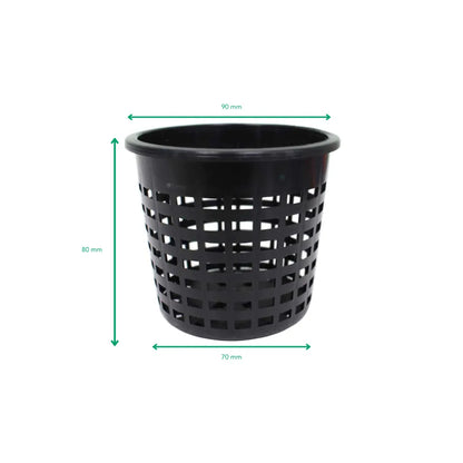 80mm hydroponic mesh net pot with dimensions, compact basket for seedlings, herbs and lettuce growing
