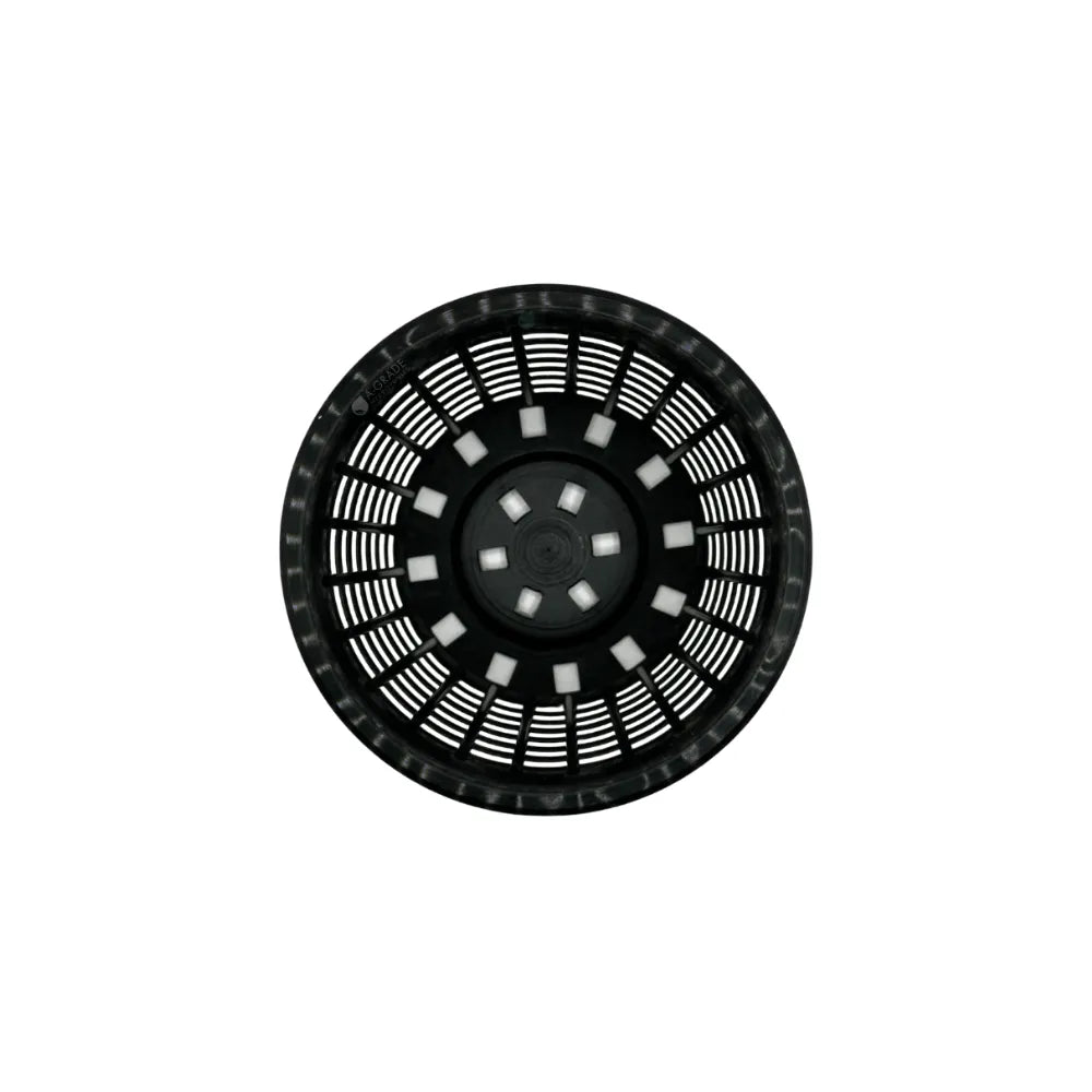 Top view of 80mm hydroponic mesh pot showing drainage holes for optimal water flow and nutrient access