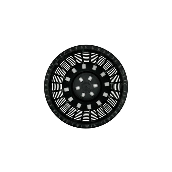 Top view of 80mm hydroponic mesh pot showing drainage holes for optimal water flow and nutrient access