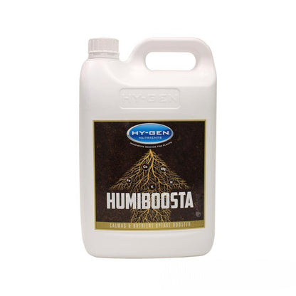 Hy-Gen Humiboosta 5L nutrient uptake booster with organic fulvic and humic acids, improves root health, growth and yield quality.