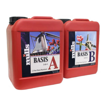 Mills Basis A and B 10L Set. Premium 2-part hydroponic base nutrients professional grow fertiliser for soil, coco and hydroponic systems