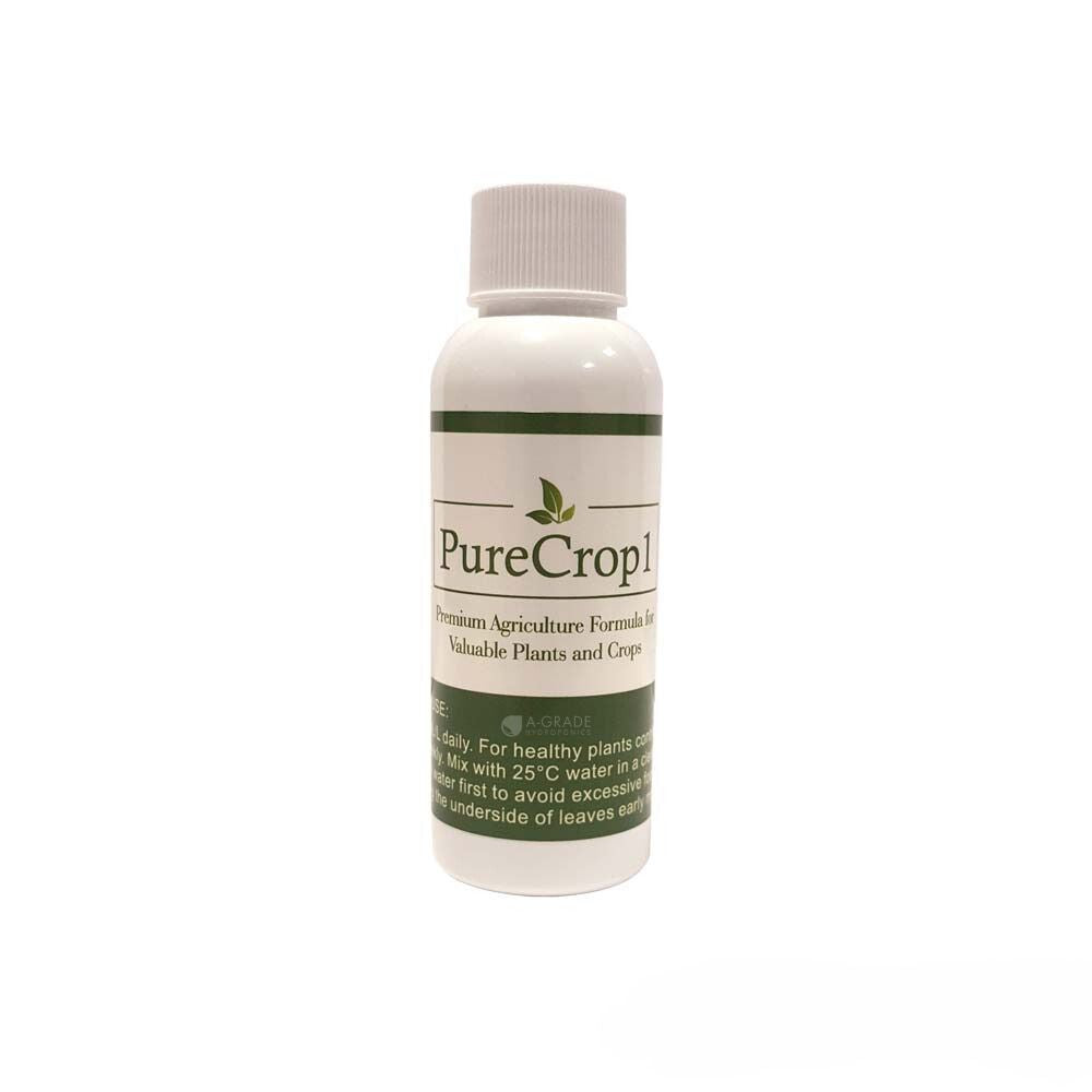PureCrop1 premium agricultural formula 100ml bottle for healthy plants and crops, organic pest control and natural plant protection.