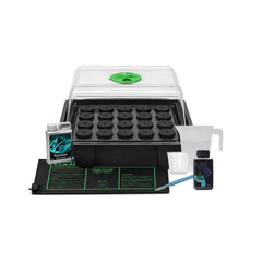 A-Grade's Aeroponic Cloning Pack with propagator dome, neoprene collars, heat mat, cloning gel, rooting solution, measuring jug and scalpel for plant propagation