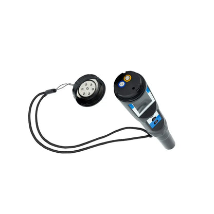 AQUA MASTER TOOLS P110 Pro2 combo pen with top cap removed, showing 2 AAA batteries and attached cap cord