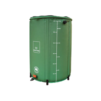 225L collapsible hydroponic reservoir with drainage valve and measurement markings, durable green rainwater collection tank