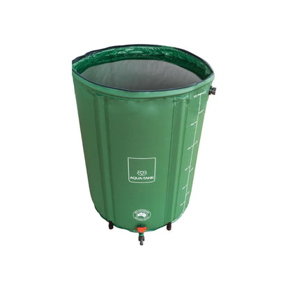Open-top 225L hydroponic reservoir tank with sturdy legs, green collapsible water container with tap and volume scale