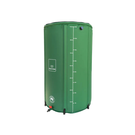 400L collapsible hydroponic reservoir with measurement markings and drainage valve, durable green rainwater collection tank