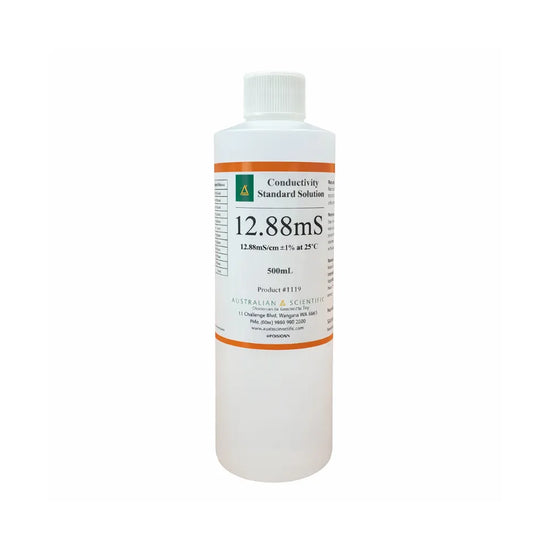 Australian Scientific 12.88mS conductivity standard solution 500mL bottle, lab calibration solution for conductivity meter testing and accuracy calibration