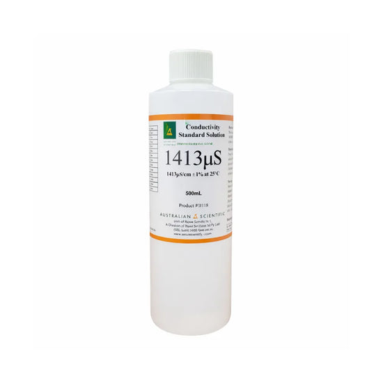 Australian Scientific 1413µS conductivity standard solution 500mL bottle, lab calibration solution for conductivity meter accuracy testing and calibration