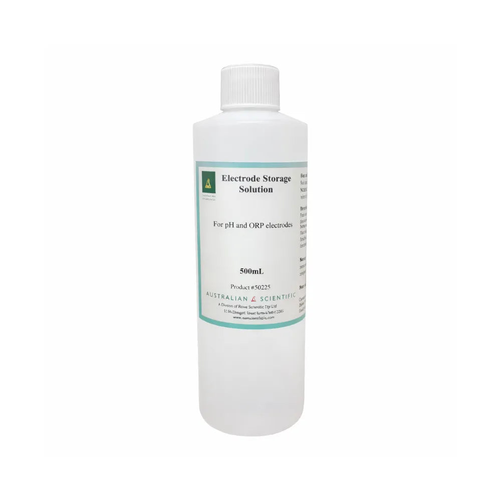 Australian Scientific electrode storage solution 500mL bottle, lab solution for storing pH and ORP electrodes to maintain accuracy and lifespan