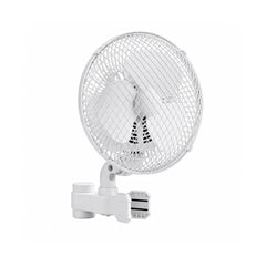 BREEZIN™ 150mm oscillating clip fan with protective mesh cover and extended vertical clip designed for indoor horticulture and hydroponic grow spaces.