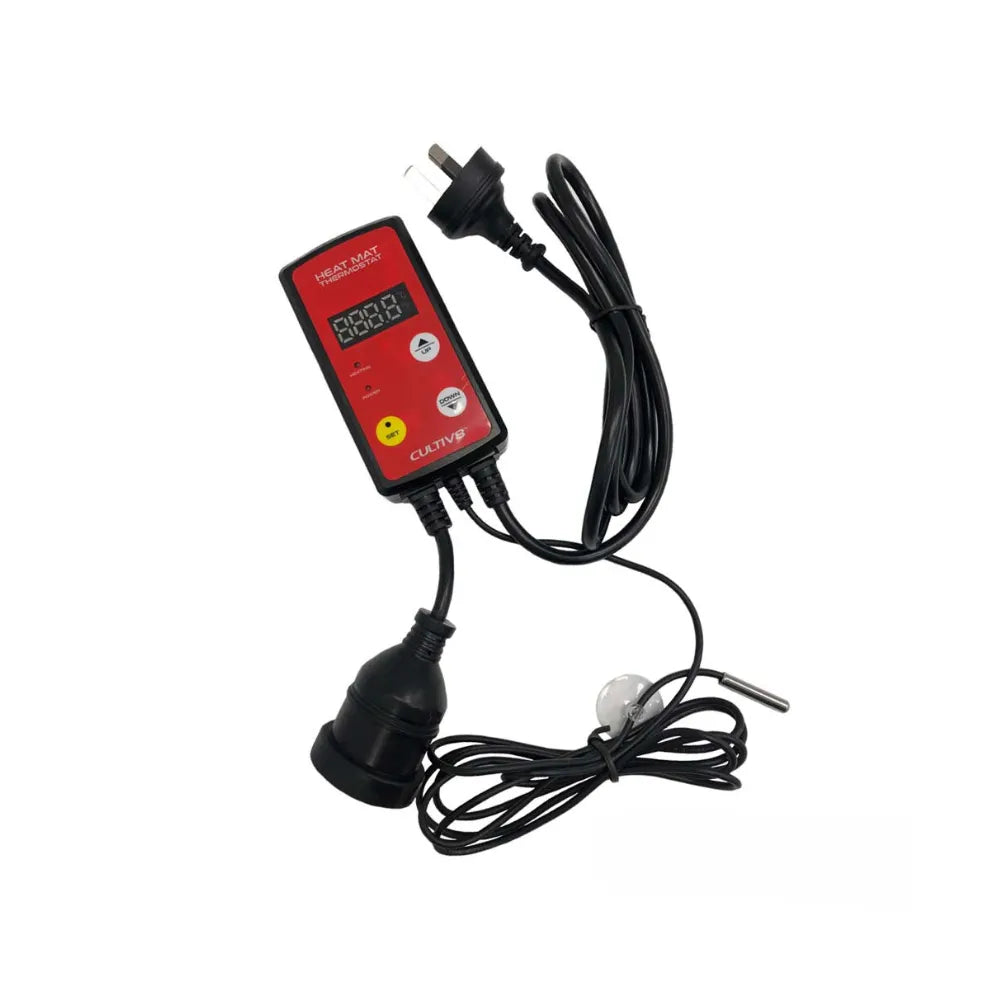 CULTIV8 digital thermostat controller with AU plug, sensor probe and heat mat socket for grow systems