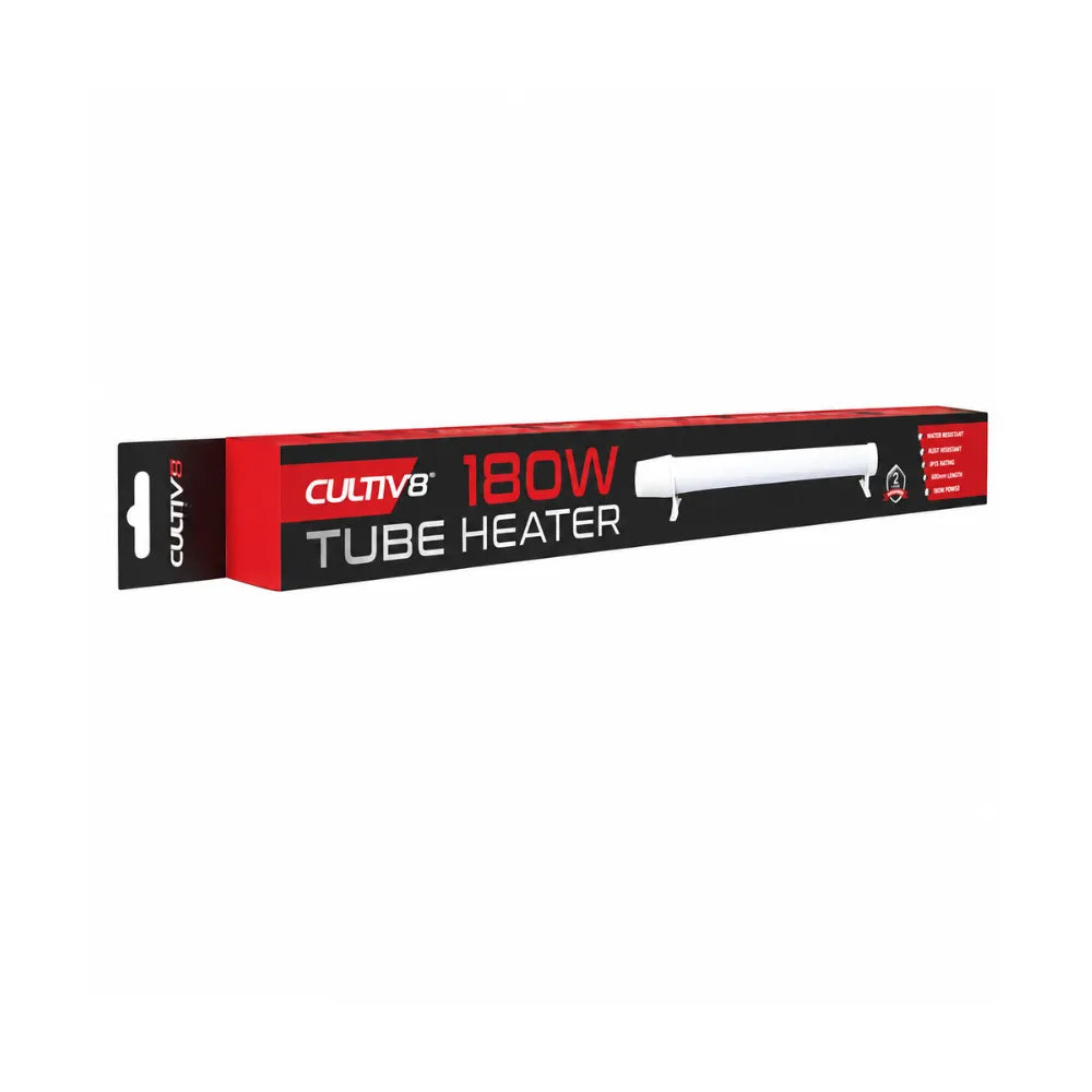 CULTIV8 90cm 180W heat bar retail box. For grow rooms and hydroponic setups with reliable low-profile heating and climate control