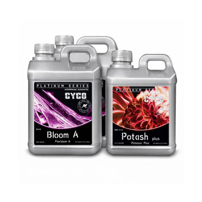 CYCO Bloom Pack with 1L bottles of Bloom A, Bloom B and Potash Plus, a hydroponic early flowering nutrient kit