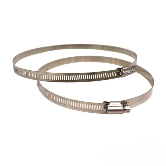 2-pack stainless steel worm-drive ducting clamps for securing ventilation ducting to inline fans and carbon filters. Available in 100mm, 125mm, 150mm, 200mm