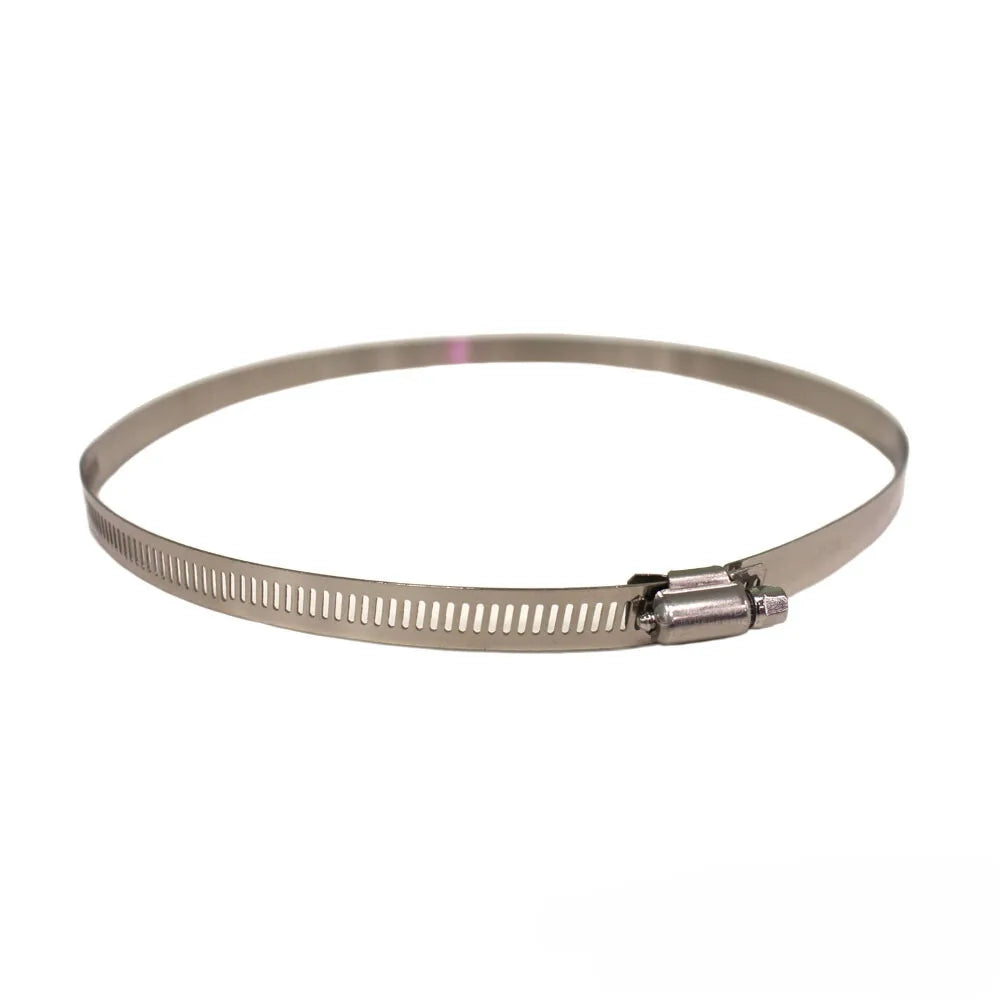 Single stainless steel worm-drive ducting clamp for securing ventilation ducting to inline fans and carbon filters. Available in 100mm, 125mm, 150mm, 200mm