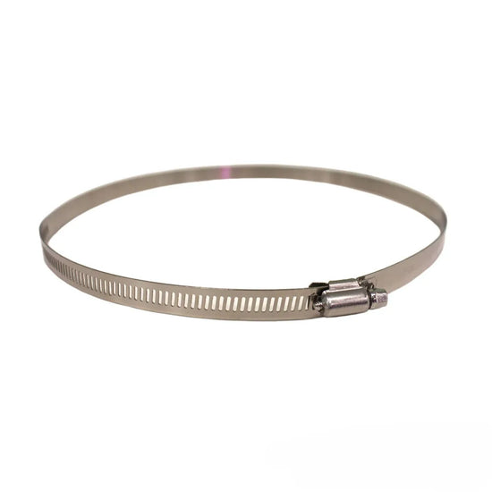 Single stainless steel worm-drive ducting clamp for securing ventilation ducting to inline fans and carbon filters. Available in 100mm, 125mm, 150mm, 200mm