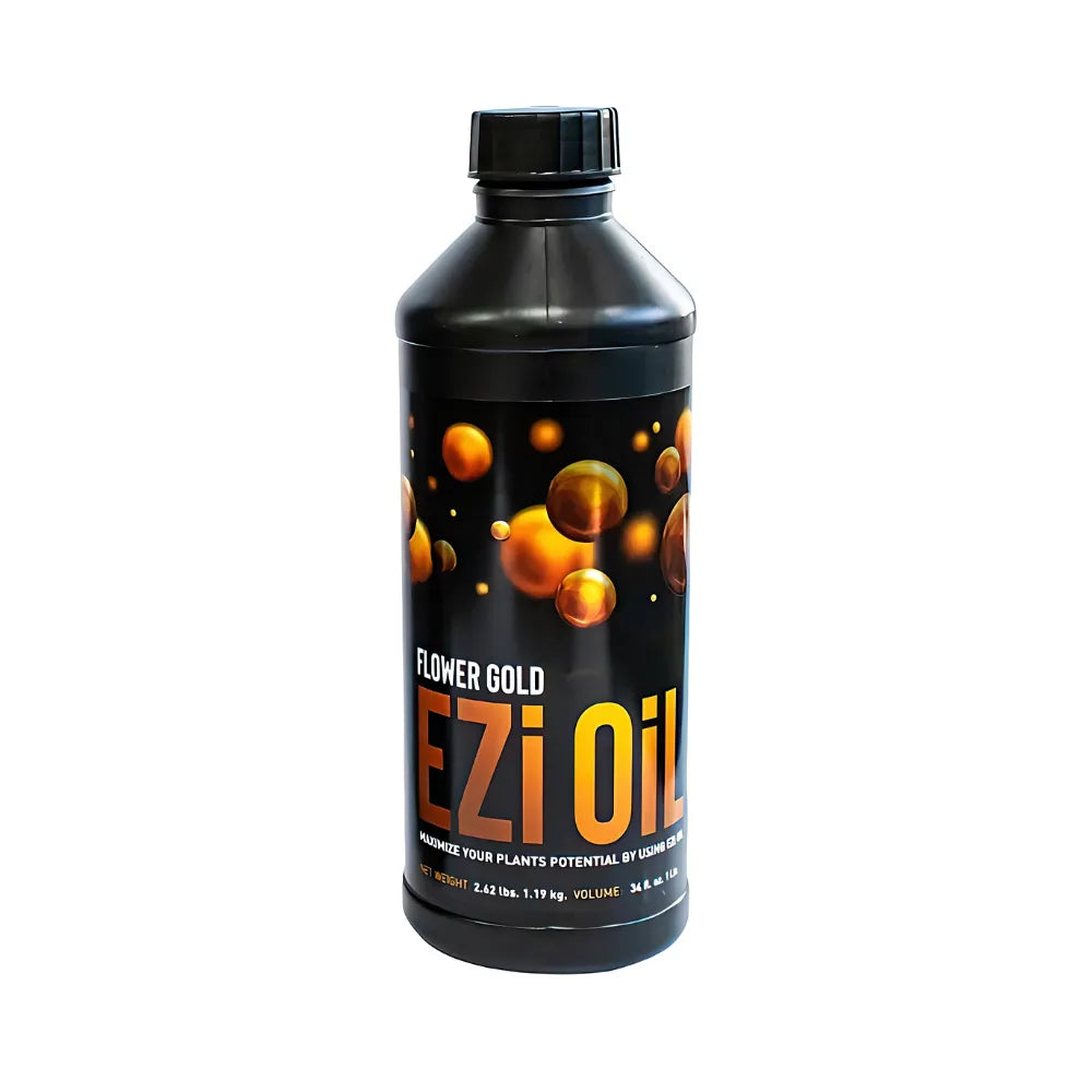 FLOWER GOLD EZi Oil 1L bloom booster for hydroponics, designed to increase flower size, bud density and resin production in indoor and outdoor grow systems.