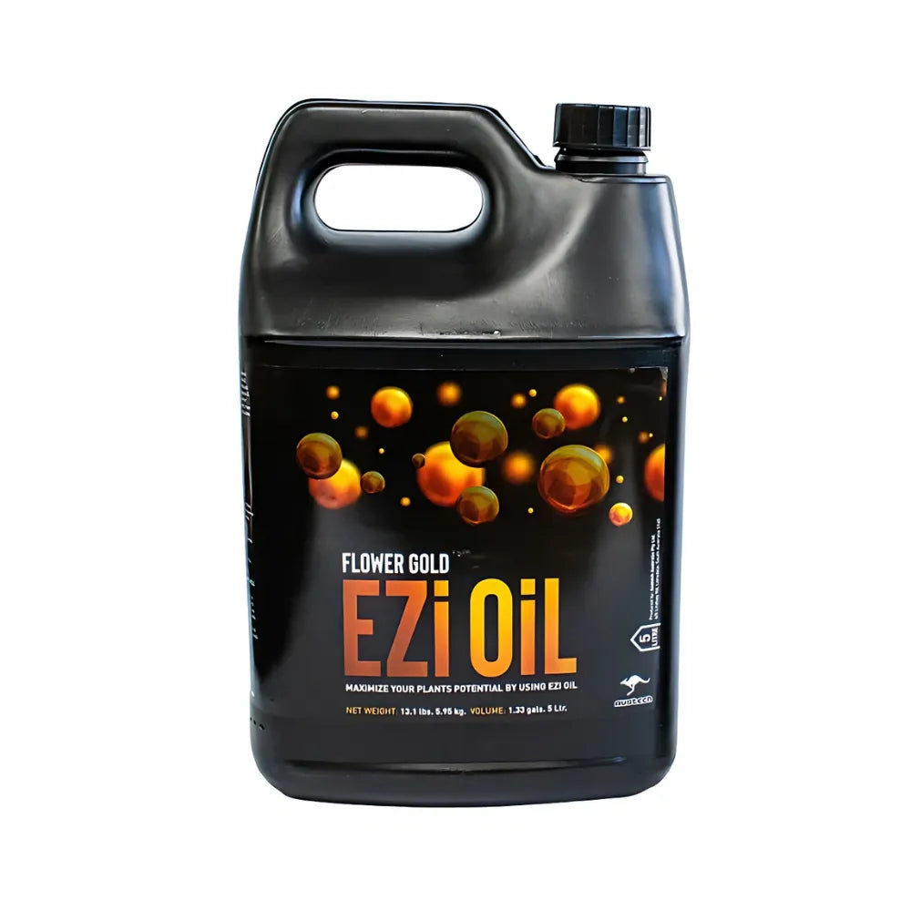 FLOWER GOLD EZi Oil bloom booster 5L nutrient additive for hydroponic systems, promoting larger flowers, improved bud density and increased resin production without PGRs.