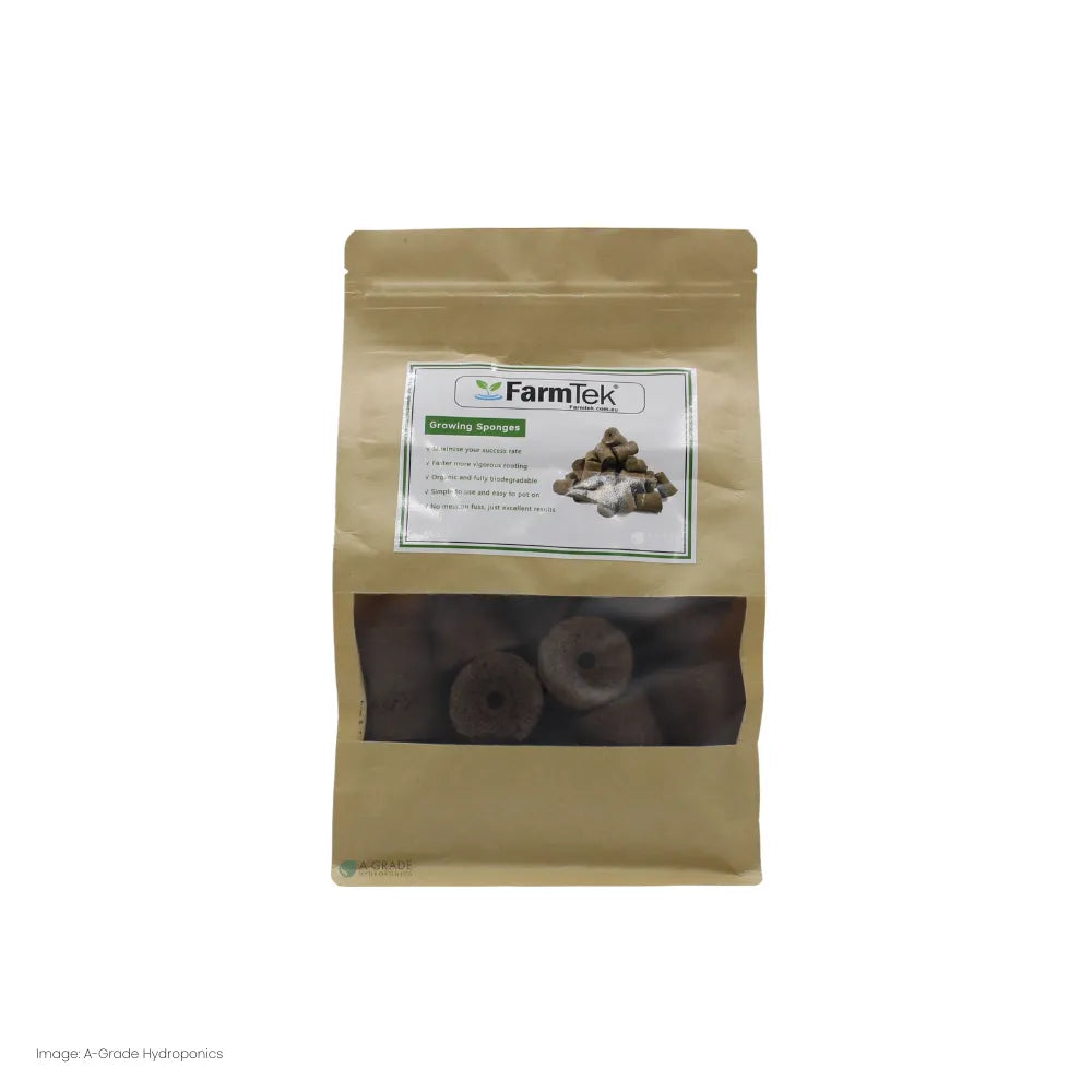 Farmtek moss peat sponge plugs in resealable pouch, biodegradable hydroponic seed starting plugs