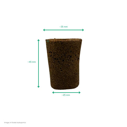 Single moss peat sponge plug with dimensions, tapered hydroponic seed starter insert