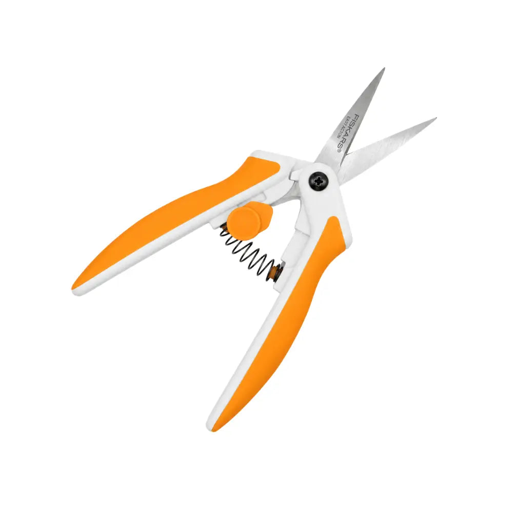 Fiskars Easy Action spring mechanism on Micro-Tip snips, designed to reduce hand fatigue when trimming